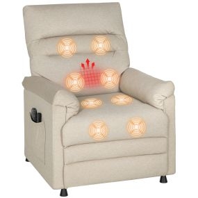 Sillón relax reclinable eléctrico con calor lumbar y masaje vibración, tejido pet-friendly beige