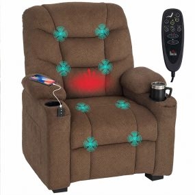 Sillón relax reclinable eléctrico con calor lumbar y masaje vibración, tela terciopelo marrón