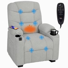 Sillón relax reclinable eléctrico con calor lumbar y masaje vibración, tela terciopelo gris