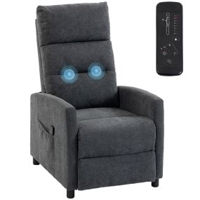 Sillón de Masaje, Sillón Relax Reclinable 160° con Mando a Distancia, Reposapiés, 2 Zonas de Masaje, Respaldo Alto, Asiento de Muelles, Bolsillos, Tapizado en Chenilla, 66x91x108 cm Gris Oscuro