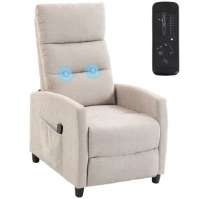 Sillón de Masaje, Sillón Relax Reclinable 160° con Mando a Distancia, Reposapiés, 2 Zonas de Masaje, Respaldo Alto, Asiento de Muelles, Bolsillos, Tapizado en Chenilla, 66x91x108 cm, Crema