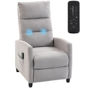 Sillón de Masaje, Sillón Relax Reclinable 160° con Mando a Distancia, Reposapiés, 2 Zonas de Masaje, Respaldo Alto, Asiento de Muelles, Bolsillos, Tapizado en Chenilla, 66x91x108 cm, Gris Claro