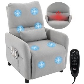 Sillón relax reclinable manual con 8 puntos de masaje, calor lumbar, tejido de rizo gris