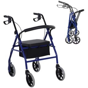 Andador plegable para adultos con asiento, frenos y almacenaje 65x53x79-89 cm azul y negro