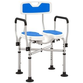 Silla de ducha para personas mayores con asiento ranurado, altura regulable, antideslizante, azul