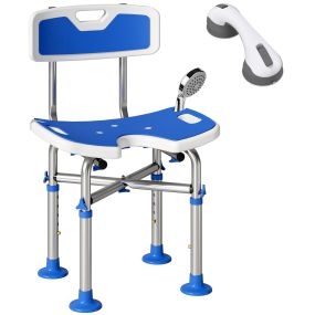 Silla Ducha Personas Mayores con Respaldo, Silla de Ducha Antideslizante con Altura Ajustable en 5 Posiciones, Soporte para Alcachofa, Carga 150 kg, para Ancianos y Discapacitados