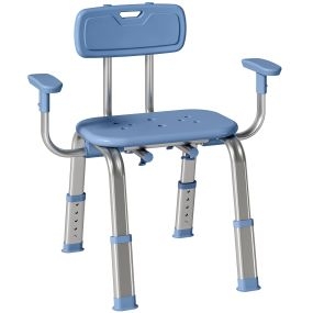 Silla Ducha Personas Mayores con Reposabrazos Ajustable, Taburete de Baño Antideslizante con Respaldo, Altura Ajustable, Carga 150 kg, para Ancianos y Discapacitados