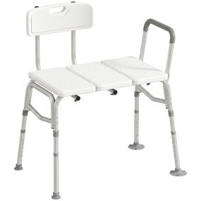 Silla Ducha Personas Mayores de Transferencia con Reposabrazos y Respaldo, Taburete de Baño Ajustable en Altura en 10 Niveles, Banco de Ducha Antideslizante, Carga 136 kg, para Discapacitados