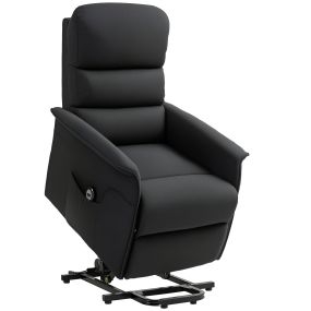 Sillón relax reclinable eléctrico elevador para personas, tapizado en lino, negro