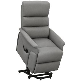 Sillón Relax Reclinable Eléctrico Levanta Personas, Sillón Elevador con Control Remoto, Reposapiés, Tapizado en Lino, Bolsillo Lateral, para Salón, Dormitorio, Gris