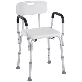 Silla de ducha antideslizante con altura ajustable y reposabrazos regulables, carga 136 kg