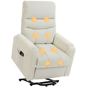 Sillón relax reclinable eléctrico elevador con masaje, 2 mandos, pana beige