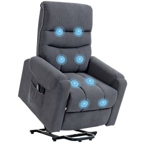 Sillón relax reclinable eléctrico elevador con masaje, reposapiés, pana gris