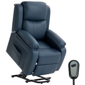 Sillón relax eléctrico reclinable elevador para personas, respaldo alto, PU, azul oscuro