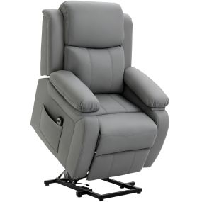 Sillón relax eléctrico reclinable elevador para personas, respaldo alto, PU gris