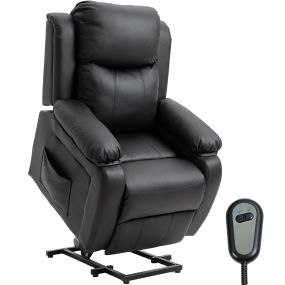 Sillón relax eléctrico reclinable elevador para personas, tapizado en PU negro