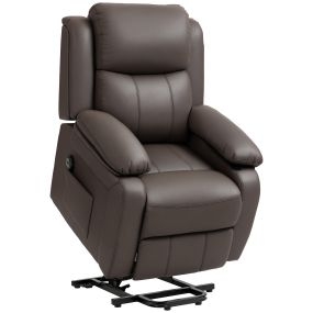 Sillón relax eléctrico reclinable elevador con respaldo alto, control remoto y reposapiés, marrón oscuro