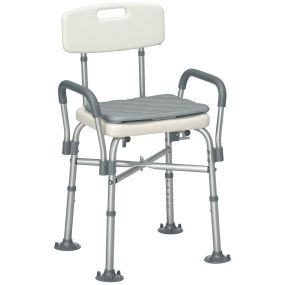 Silla de ducha para personas mayores con respaldo, reposabrazos y altura ajustable, 136 kg
