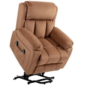 Sillón relax reclinable eléctrico elevador con masaje vibratorio y calor, marrón