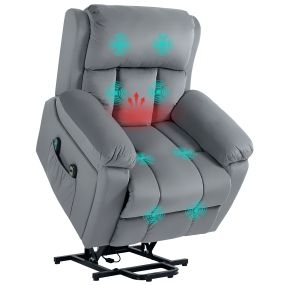 Sillón relax reclinable eléctrico elevador con masaje y calor, cuero sintético gris