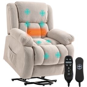 Sillón relax reclinable eléctrico elevador con masaje vibratorio y calor, terciopelo beige