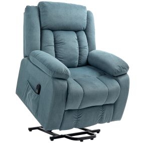 Sillón relax reclinable eléctrico elevador con USB, control remoto, terciopelo azul