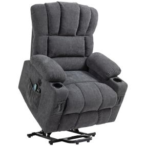 Sillón Relax Reclinable Eléctrico Levanta Personas Mayores con 8 Puntos Masaje y Calor, Sillón Elevador, Asiento Ancho con Muelles, Puerto USB, Portavasos, Reposapiés, de Chenilla, Gris Oscuro