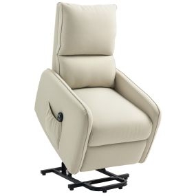 Sillón Relax Reclinable Eléctrico Levanta Personas 135°, Tapizado en Tela Efecto Lino, Sillón Elevador con Control Remoto, Asiento de Muelles, Reposapiés, Bolsillo Lateral, Carga 150 kg, Beige