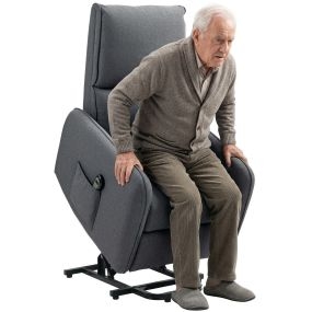 Sillón Relax Reclinable Eléctrico Levanta Personas 135°, Tapizado en Tela Efecto Lino, Sillón Elevador con Control Remoto, Asiento de Muelles, Reposapiés, Bolsillo Lateral, Carga 150 kg, Gris