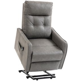 Sillón Relax Reclinable Eléctrico Levanta Personas, Tapizado en Cuero PU, Sillón Elevador con Control Remoto, Asiento de Muelles, Reposapiés, Respaldo Alto, Bolsillos Laterales, Gris Oscuro