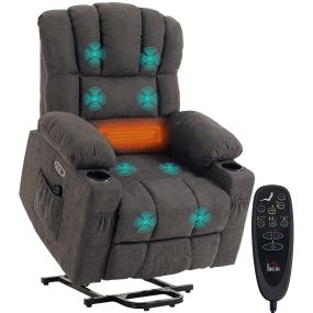 Sillón relax reclinable eléctrico elevador para mayores con masaje vibratorio y calor, rizo negro