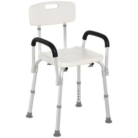Silla de ducha para personas mayores con respaldo, altura regulable, antideslizante y apoyabrazos, 136 kg