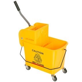 Cubo de fregona con ruedas 20 L con escurridor y asa de transporte amarillo para uso doméstico y comercial