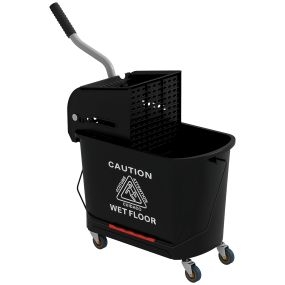 Cubo de fregona con ruedas 20 L con escurridor y asa de transporte negro para uso doméstico y comercial