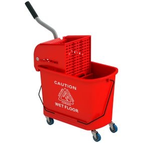 Cubo de fregona con ruedas 20 L con escurridor y asa de transporte rojo para uso doméstico y comercial