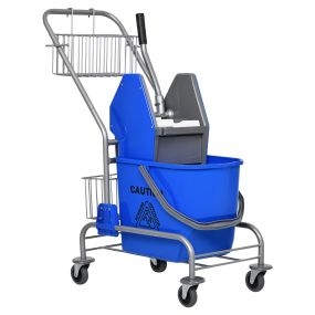 Cubo de fregona comercial 26 L con escurridor, ruedas y cestas 73x45x95 cm azul
