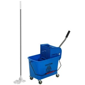 Cubo de fregona con ruedas 20 L con escurridor y asa de transporte azul