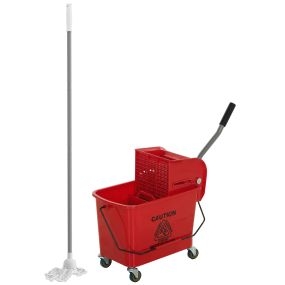 Cubo de fregona con ruedas 20 L con escurridor y asa de transporte rojo para uso doméstico y comercial