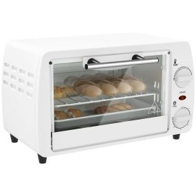 Horno Eléctrico Sobremesa 10 Litros 750W Horno Eléctrico Pequeño con Temperatura hasta 230 ℃ Temporizador 60 Minutos Bandeja y Rejilla 36,5x26x22 cm Blanco