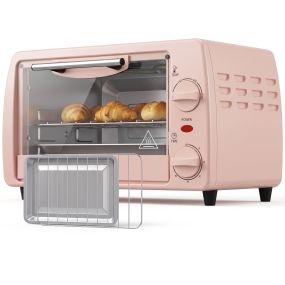 Horno Eléctrico de Sobremesa 10 Litros 750W Mini Horno Tostador con Temperatura hasta 230 ℃ Temporizador 60 Minutos Bandeja y Rejilla 36,5x26x22 cm Rosa
