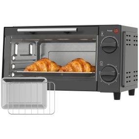 Horno Eléctrico de Sobremesa Horno Sobremesa de 9L 750W con Temperatura Ajustable hasta 230°C Temporizador 60min y Bandeja para Hornear Parrilla Gris