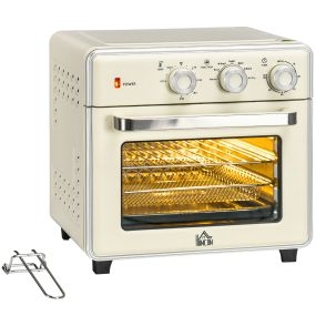 Mini Horno Eléctrico de Sobremesa con Convección 20L 1400W 7 Funciones, Temperatura 90-230°C, Temporizador 60 min, Doble Cristal, Luz Interior, Cesta, Bandeja y Rejilla, Crema