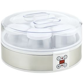 Yogurtera 20W 1,26L con 7 tarros de cristal 180 ml termostato y temporizador blanco