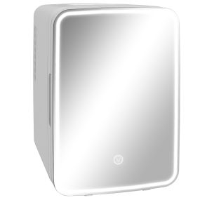 Nevera Cosméticos 10L, Nevera Pequeña Extrasilenciosa, 12V/240V para Enfriar y Calentar, Espejo con Luces LED Regulable, para Dormitorio, Oficina, Maquillaje, Bebidas, 23,5x28x34 cm, Blanco