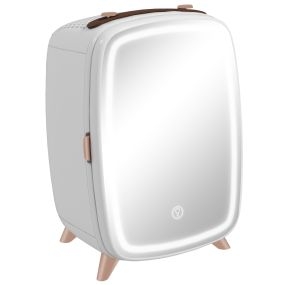 Nevera para cosméticos 6L 9V con espejo y luces LED, 3 niveles, 24,3x19,4x35,6 cm, blanco
