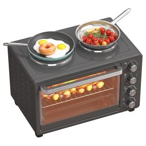 Horno eléctrico de sobremesa 28L 2600W negro con placas calentadoras, 230°C, temporizador 60 min