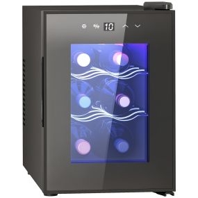 Vinoteca para 6 botellas con doble refrigeración termoeléctrica, 8-18℃, puerta de vidrio, negro