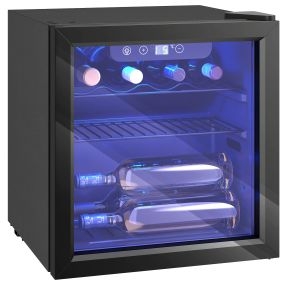 Vinoteca para 12 botellas, 36 L, temperatura ajustable 4-16 ℃, puerta de vidrio, negro