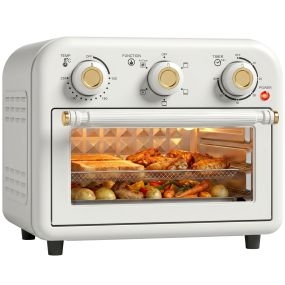 Horno Freidora de Aire 12 L, Horno Eléctrico Multifunción de Sobremesa y Air Fryer 2 en 1 con 3 Mandos, Convección 360°, Temperatura hasta 230 °C, Temporizador 60 Min, Bandeja y Cesta, 1200 W