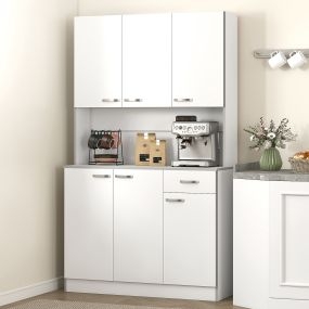 Alacena de cocina alta con 6 puertas, cajón, encimera abierta y estantes ajustables blanco veteado 101x39x180 cm